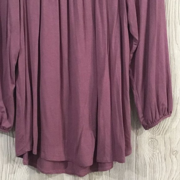 Cable & Gauge Purple Pleated Puff Shoulder Balloon Sleeve Casual Stretch Blouse - Picture 3 of 8